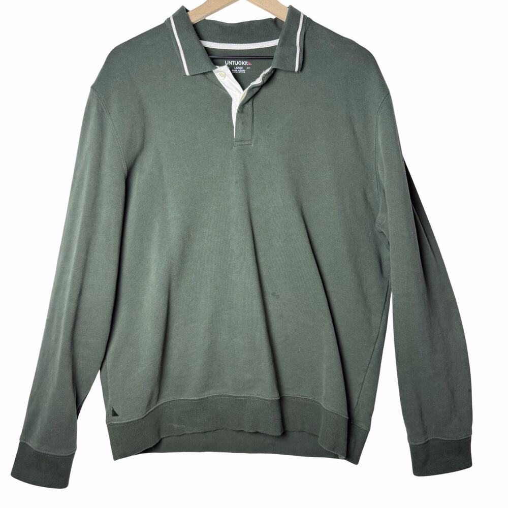 UNTUCKit Green Long Sleeve Polo Sweatshirt Sleeve 100% Cotton Men’s Size L